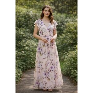 Cottagecore Floral Maxi Chiffon Dress Sz 18W Fairy Ethereal Whimsical Ruffle